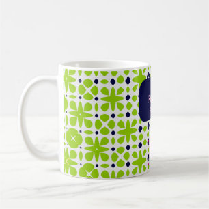 Caneca De Café Arte Artístico Verde Brilhante Rosa e Preto