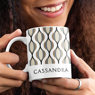 Caneca De Café Arte bege taupe personalizado cinza branco preto