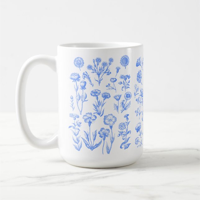 Caneca De Café Arte Botânica Antiga de Flores (Esquerda)