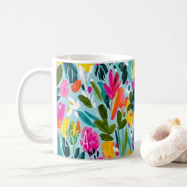 Caneca De Café Arte Botânica Colorida e Pinturesca (Com Donut)