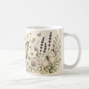 Caneca De Café Arte Botânica da Natureza da Borboleta Vintage