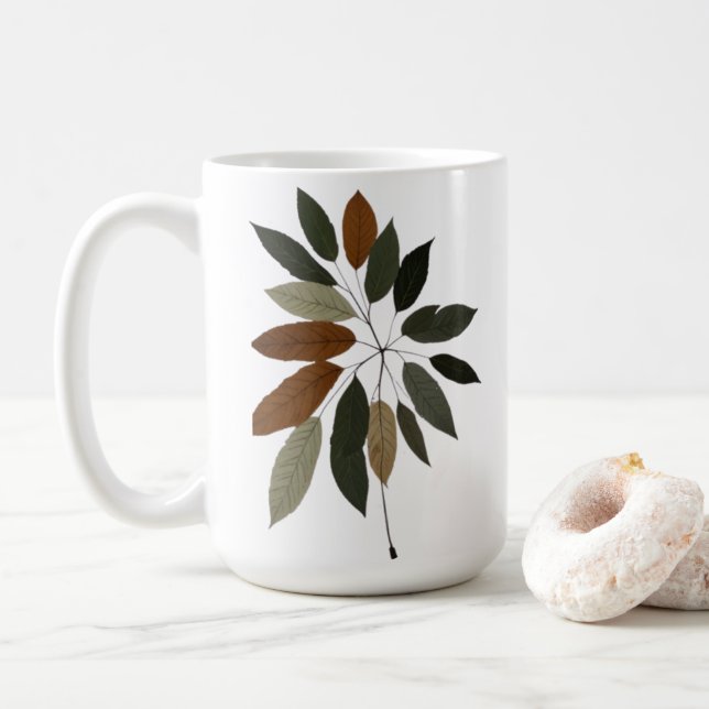 Caneca De Café Arte Botânica de Folhas de Outono  (Com Donut)