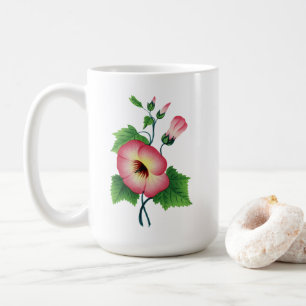 Caneca De Café Arte Botânica de Hibisco Rosa Vintage - Estética C