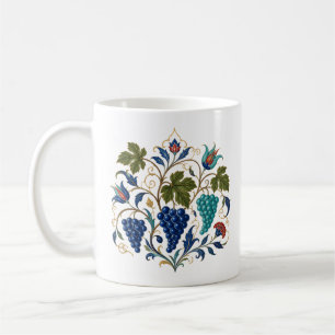 Caneca De Café Arte Botânica de Uva e Tulipa Otomana Floral