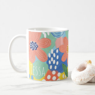 Caneca De Café Arte Botânica Divertida Floral Colorida Caprichosa