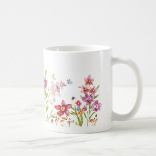 Caneca De Café Arte Botânica em Aquarela Pintada à Mão