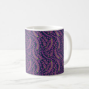 Caneca De Café Arte Botânica Harmoniosa em Fundo Azul Escuro