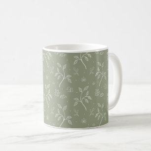 Caneca De Café Arte Botânica Minimalista em Verde Sage