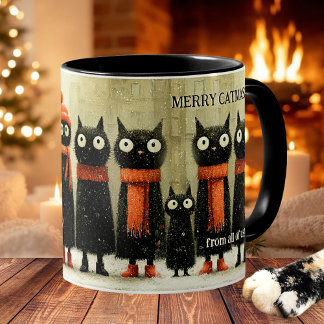 Caneca De Café Arte Caprichosa de Gato Alegre Catmas Natal
