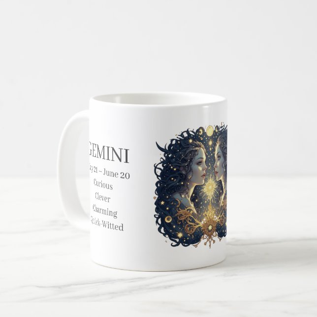 Caneca De Café Arte Celestial de Gêmeos & Características Persona (Frente Esquerda)