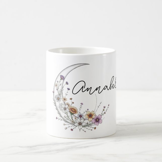 Caneca De Café Arte Celestial Personalizada Floral Crescente Lua (Centro)