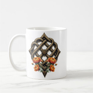 Caneca De Café Arte celta e esplendor floral em tons quentes.