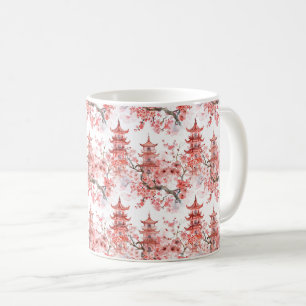 Caneca De Café Arte Cênica de Pagode Asiática Vintage com Flor de