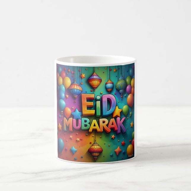 Caneca De Café Arte Colorida de Celebração Eid Mubarak (Centro)