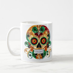 CANECA DE CAFÉ ARTE COLORIDO DE QUILLING DE FLOR DE CRÂNIO DO DIA