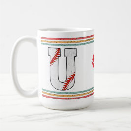 Caneca De Café Arte com Letra U de Beisebol Vintage Retro
