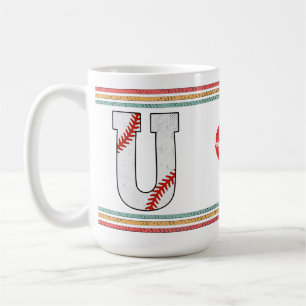 Caneca De Café Arte com Letra U de Beisebol Vintage Retro