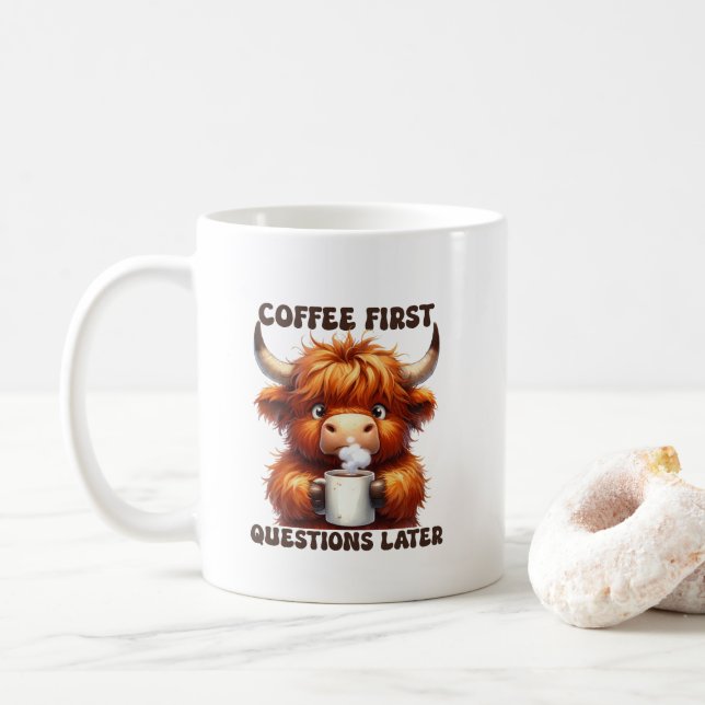 Caneca De Café Arte com palavras de perguntas engraçadas sobre ca (Com Donut)