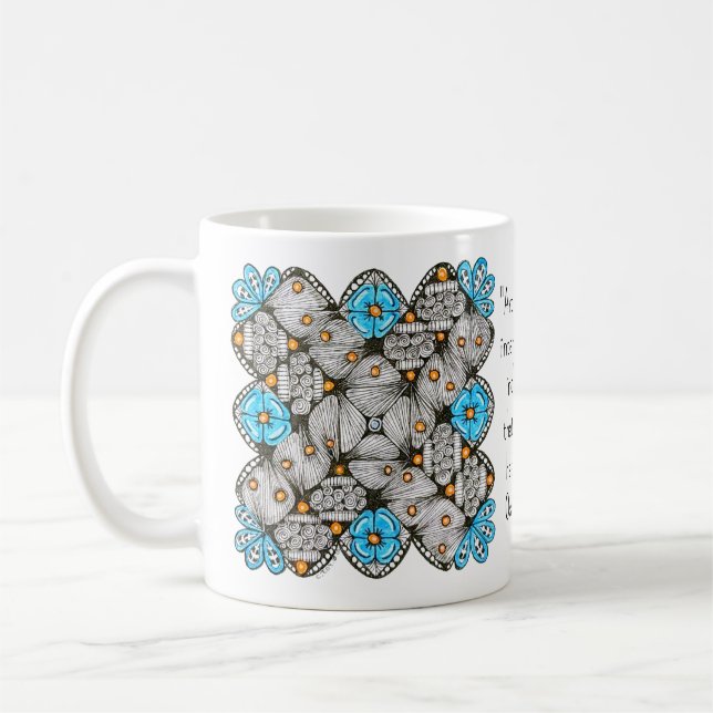 Caneca De Café Arte como Individualismo com Doodle Azul e Laranja (Esquerda)