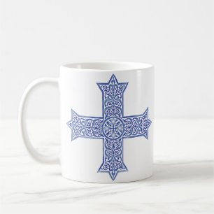 Caneca De Café Arte da Cruz Copta Azul Lapis Premium
