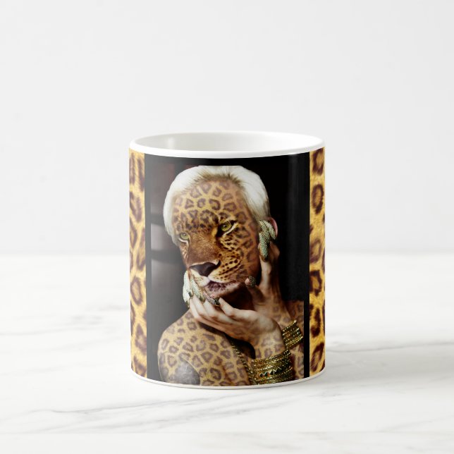 Caneca De Café Arte da foto da mulher do leopardo (Centro)