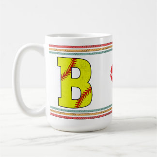 Caneca De Café Arte da Letra B de Softbol Vintage Retro