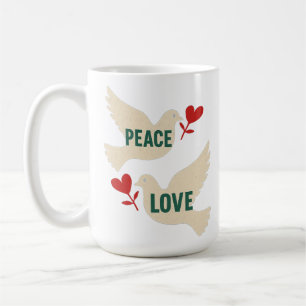 Caneca De Café Arte da Pomba Vintage Paz e Amor com Motivo de Cor