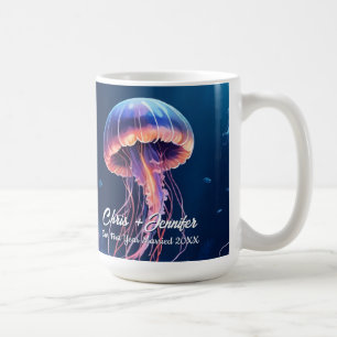 Caneca De Café Arte de Água-Viva, Nomes do Casal, Ano Casados