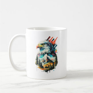 Caneca De Café Arte de Águia em Aquarela e Paisagem Montanhosa