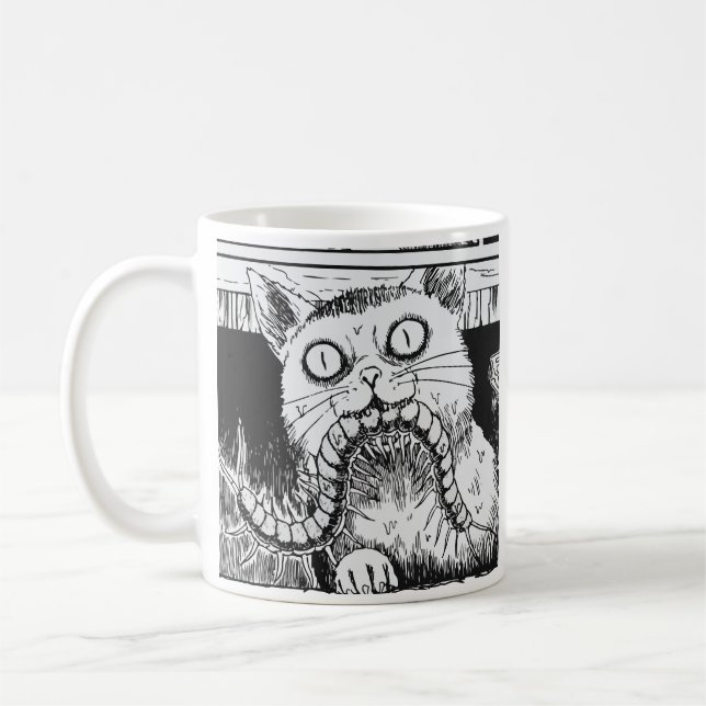 Caneca De Café arte de anime de gato de terror (Esquerda)