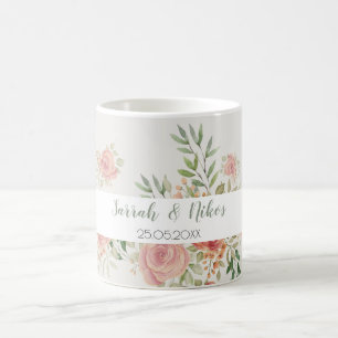 Caneca De Café Arte de Aquarela de Arbusto de Rosa Monogramada