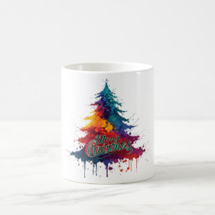 Caneca De Café Arte de Árvore de Natal Colorida - Deco de Natal F