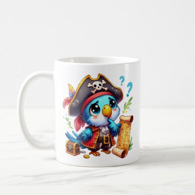 Caneca De Café Arte de Aventura do Papagaio Pirata Fofo (Esquerda)