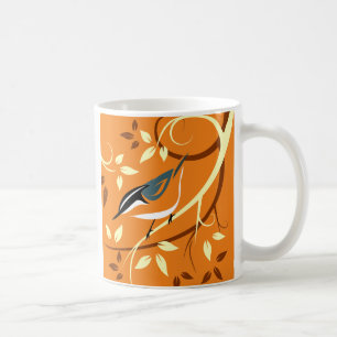 Caneca De Café Arte de Aves Estilizada - Nuthatch