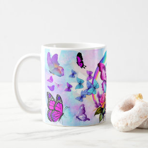 Caneca De Café Arte de Borboleta Colorida com Asa Vibrante na nat