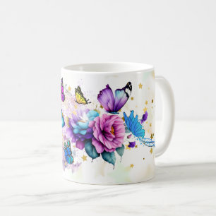 Caneca De Café Arte de Borboleta Colorida com Asas Vibrantes na n
