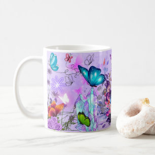 Caneca De Café Arte de Borboleta Colorida com Asas Vibrantes na n