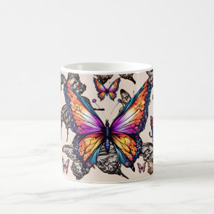 Caneca De Café Arte de Borboleta Colorida com Asas Vibrantes na n