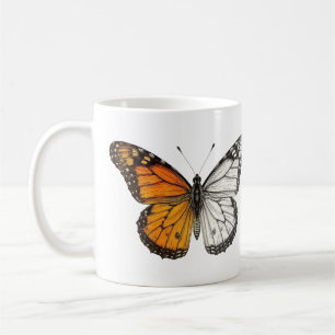Caneca De Café Arte De Borboleta Monarca De Meia Cor