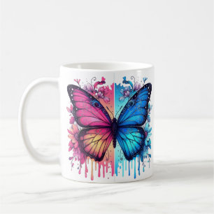Caneca De Café Arte de Borboleta Vibrante: Asas Gradientes, Flora