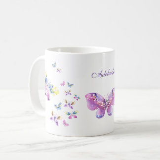 Caneca De Café Arte de borboletas aquarela com seu nome