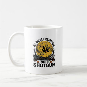 Caneca De Café Arte de Bruxa de Halloween do Golden Retriever and