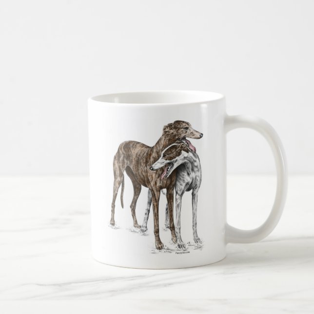 Caneca De Café Arte de Cachorro de Dois Amigos Greyhound (Direita)