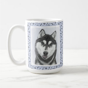 Caneca De Café Arte de Cachorro Siberiana (Preta e Branca)