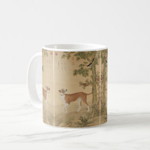 Caneca De Café Arte de Cão Greyhound Chinês Vintage e Pássaro