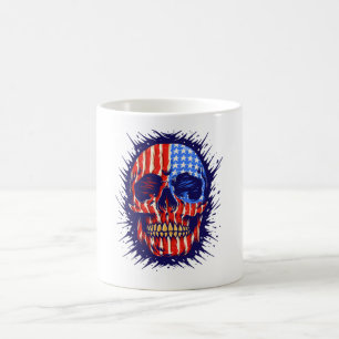 Caneca De Café Arte de Caveira com Bandeira Americana - Presente