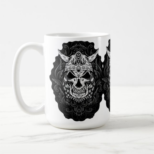 Caneca De Café Arte de Caveira Gravada Viking (Esquerda)