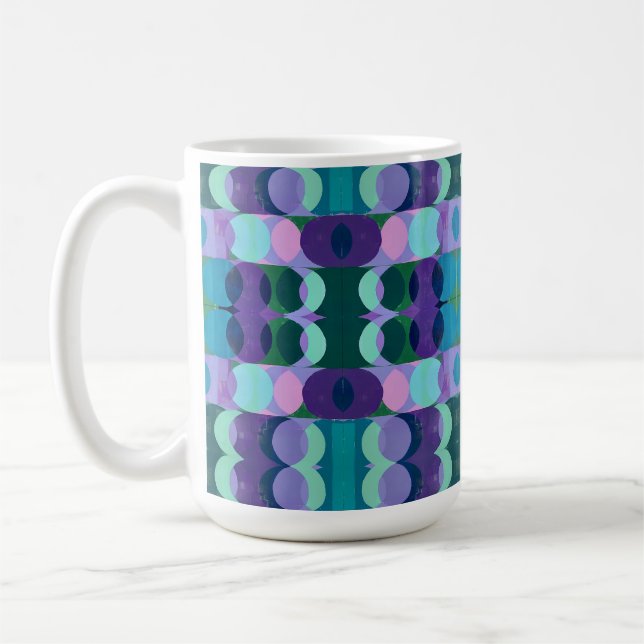 Caneca De Café Arte de Círculo Geométrico em Tons Frios (Esquerda)