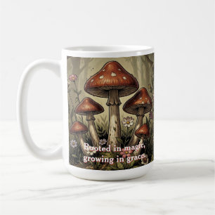 Caneca De Café Arte de Cogumelos Vermelhos e Flores Silvestres Vi