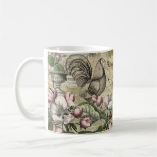 Caneca De Café Arte de Colagem de Jardim com Galo Vintage: País F